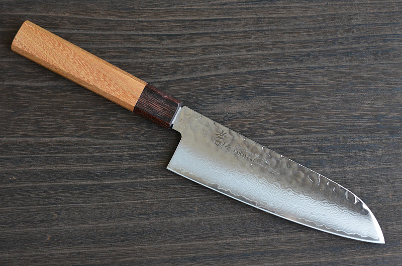 Japanese Wa-Santoku Damascus hammered Knife Sakai Takayuki
