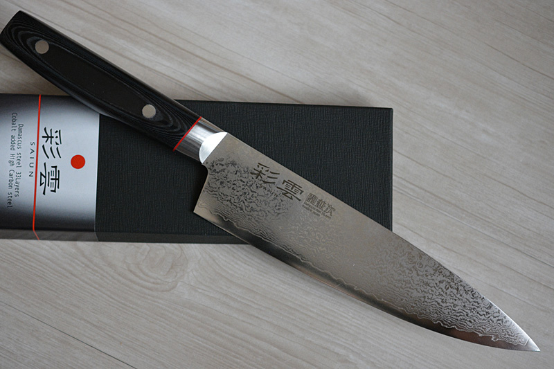 Japanese Chef Damascus knife Sekikanetsugu Saiun with micarta handle