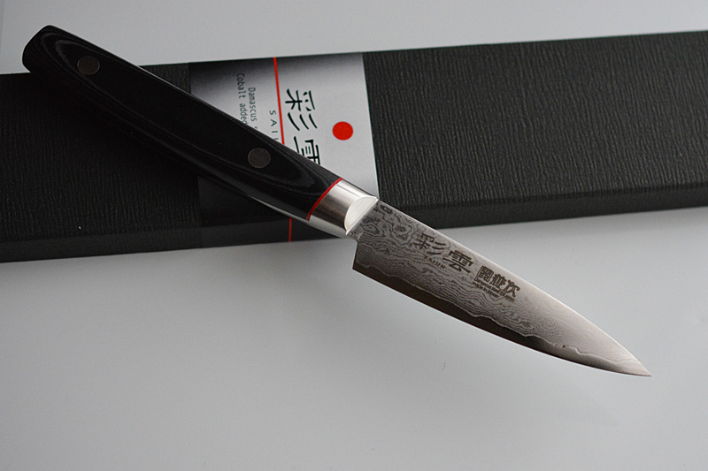 Japanese Paring Damascus knife Sekikanetsugu Saiun with micarta handle