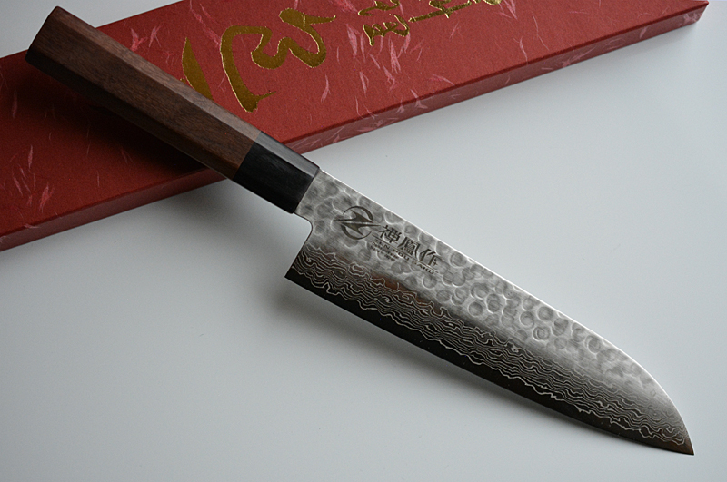 Japanese Damascus Santoku knife with Octagonal Rosewood handle