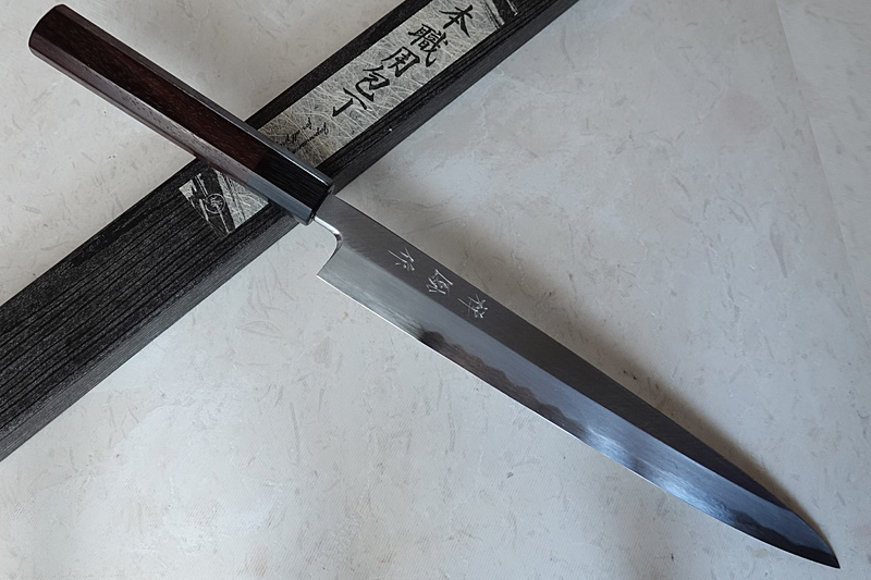 Japanese Yanagiba knife 23cm Shirogami steel with Octagonal Rosewood handle