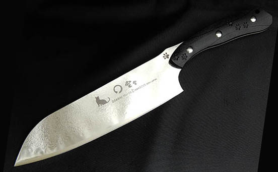 Japanese VG10 Damascus Knife with cat print